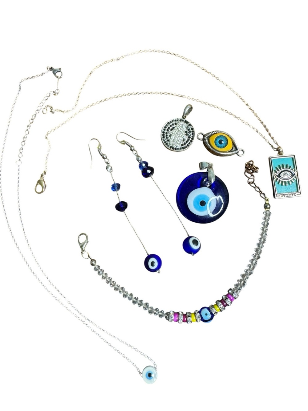 Evil Eye Glass Pendant Necklace Bracelet Earrings - Blue Protection Jewelry Lot
